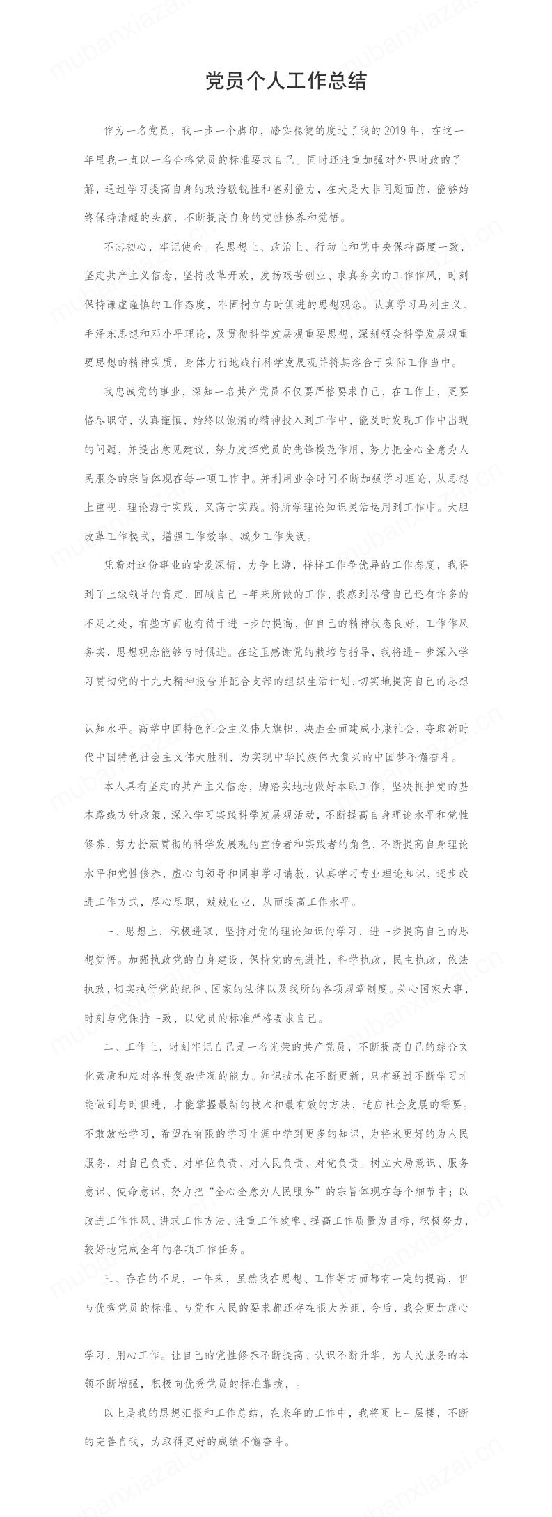 党员个人工作总结模板预览