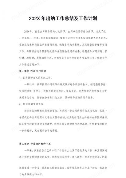 202X年出纳工作总结及工作计划