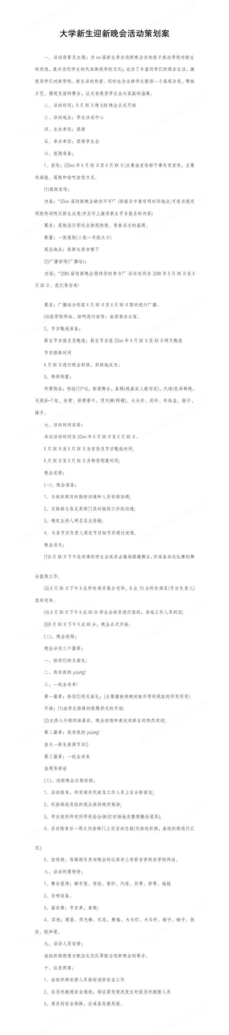 大学新生迎新晚会活动策划案模板预览