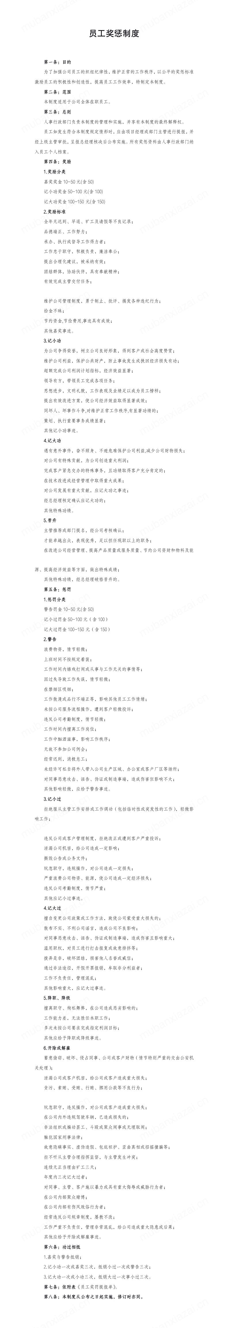 企业单位员工奖惩制度模板预览